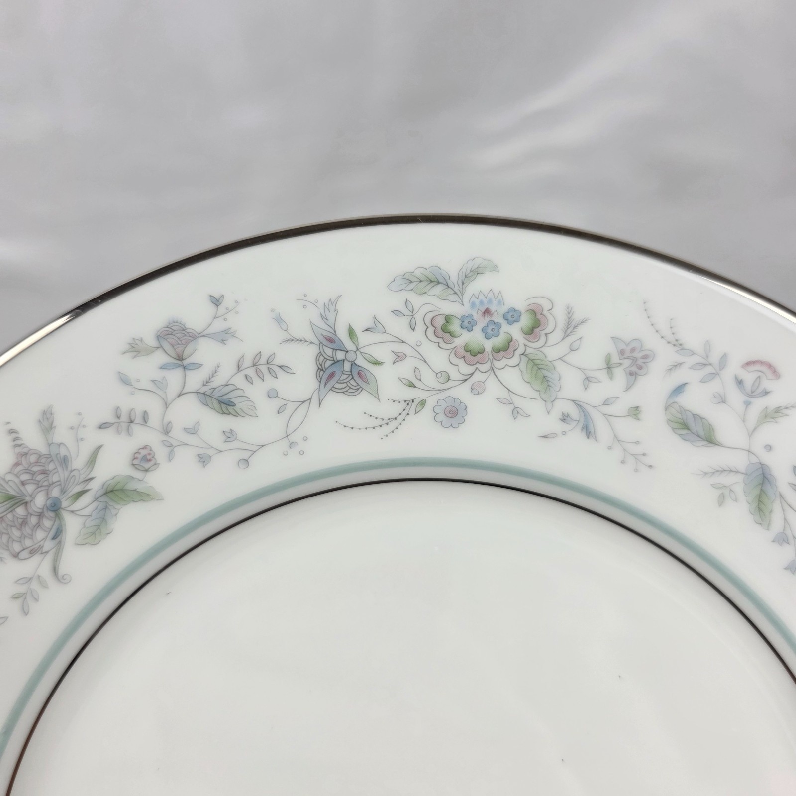 FOUR Oxford China Spring Salad Plate Multicolor Floral Rim Aqua Band