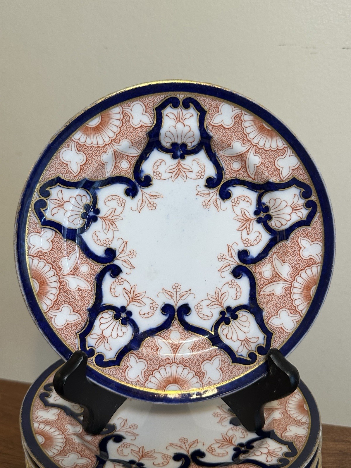 Antique Royal Worcester 7” Imari Bread Plates Set Of 9 Rust Cobalt Gold 1905