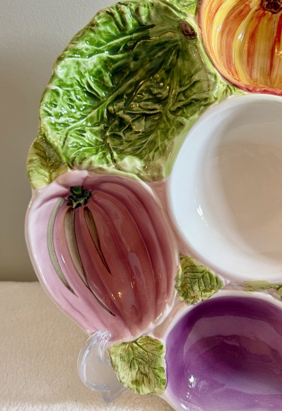 VTG 14″ Majolica Casafina Vegetable & Dip Tray Eggplant Mushroom Artichoke…Italy
