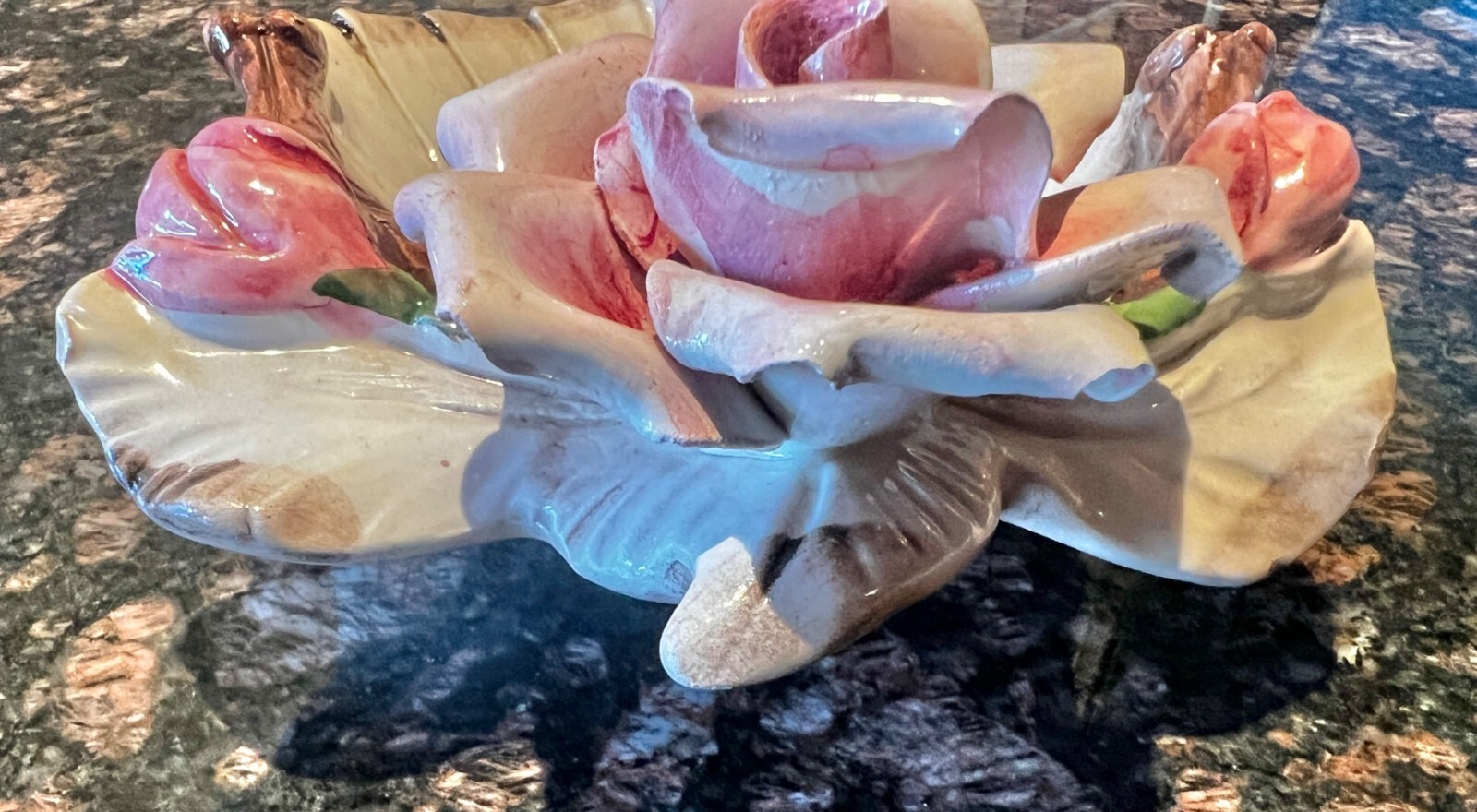 Capodimonte Floral & Leaf Porcelain Dish 10.75″ X 9″ X 3″ Hand Made Italy