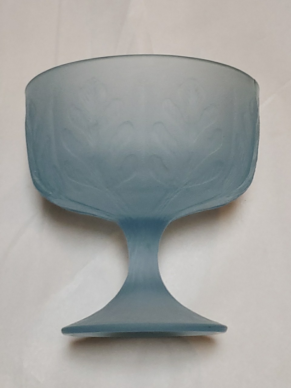 1978 FTD Satin Frosted Blue Vintage Compote Pedestal Dish w/ Oak Leaves