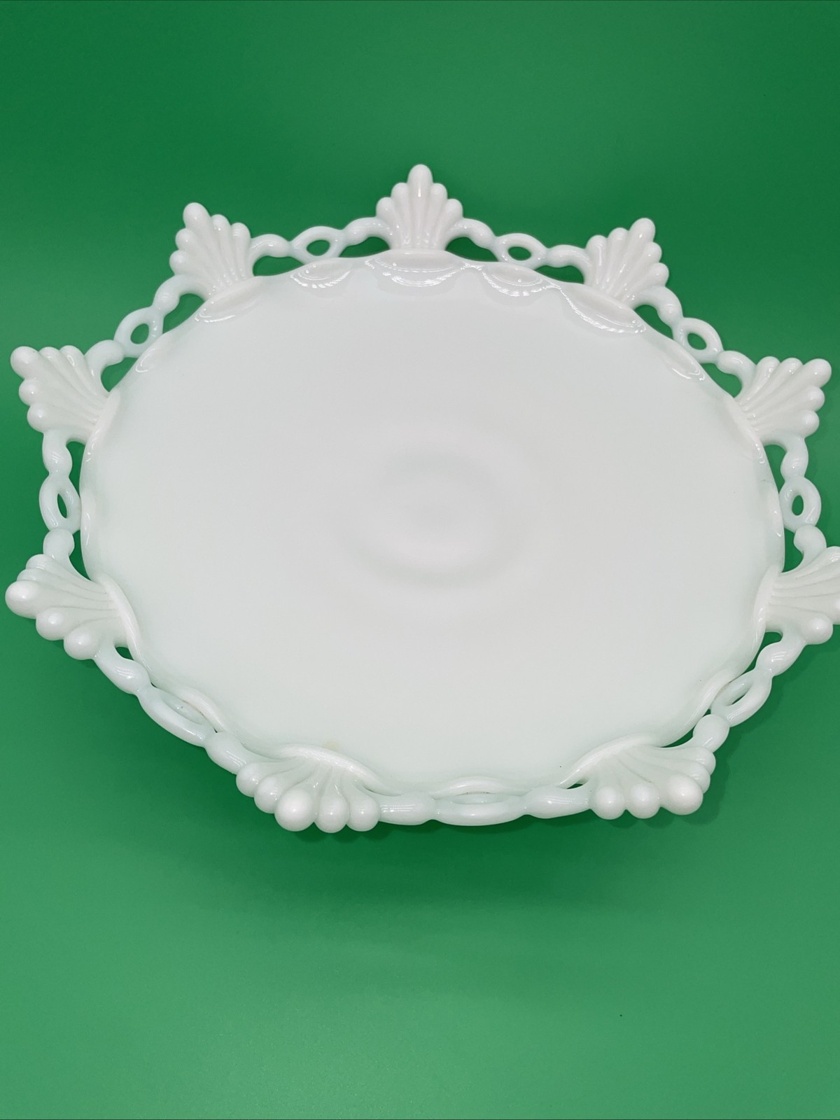 Milk Glass Pedestal Bowl 10” Lace Edge Pedestal Trim Vintage 3” Tall Fruit Dish