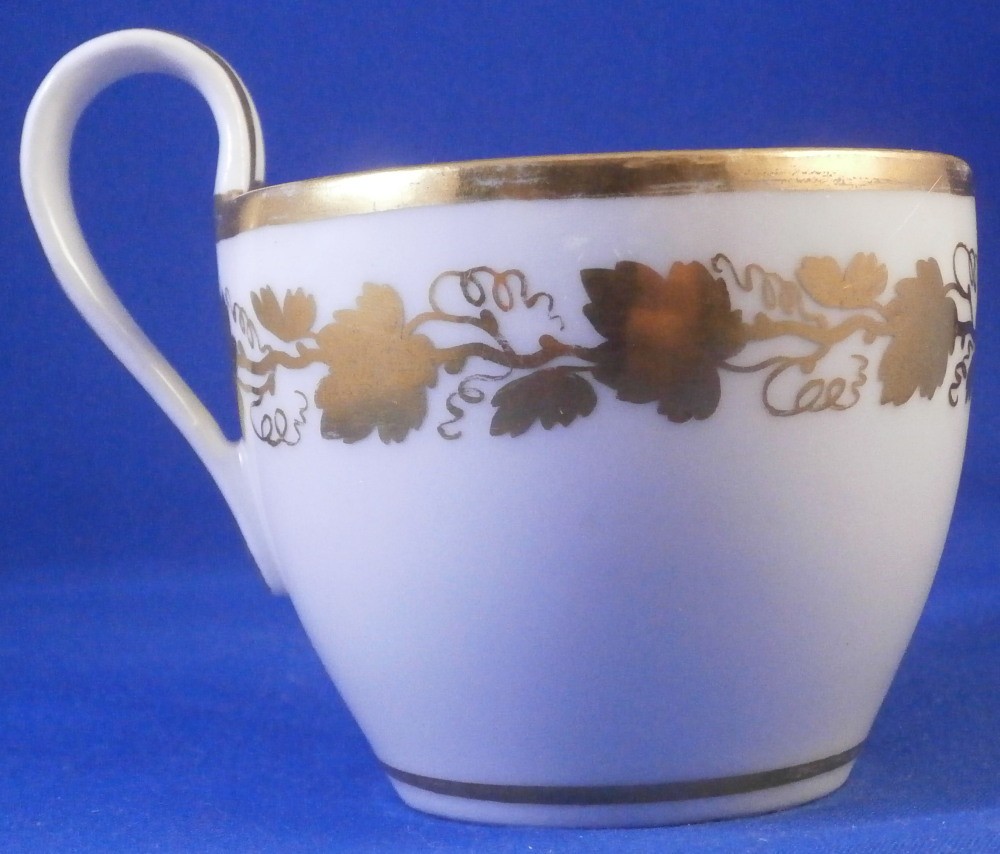 Antique 19thC Royal Vienna Porcelain Gold Grape Leaf Cup & Saucer Wien Austrian