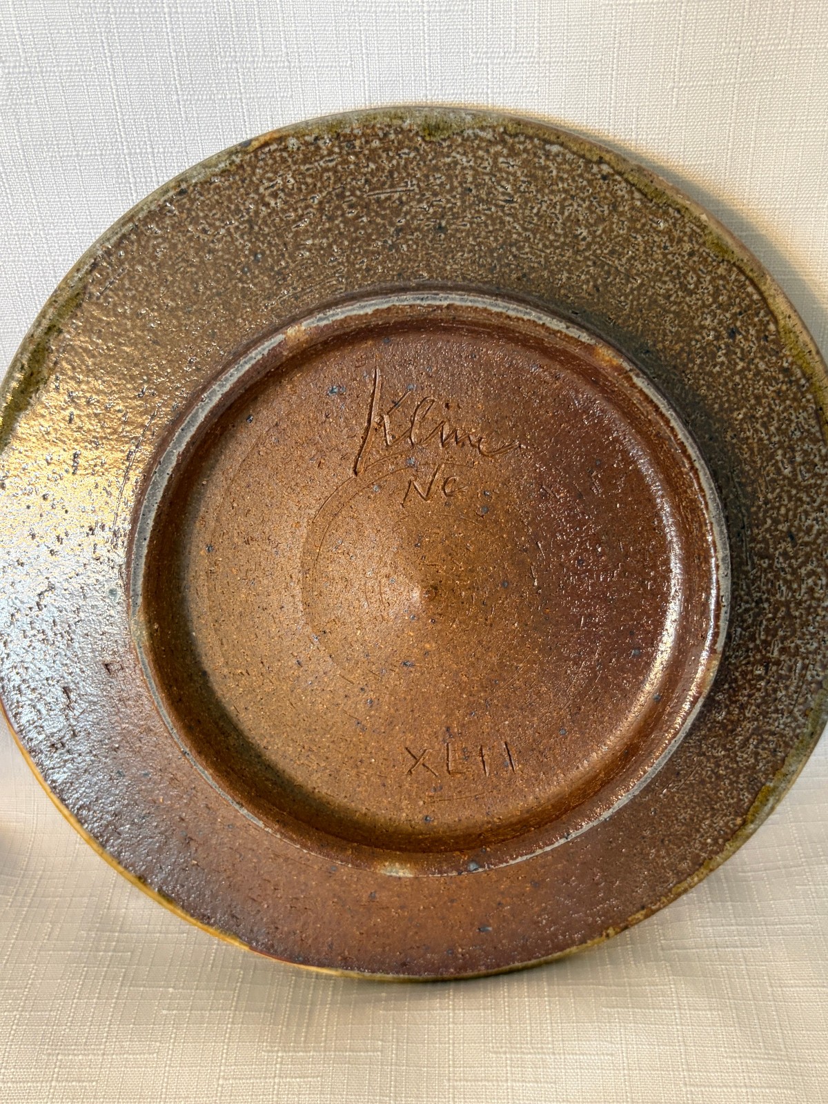Michael Kline (NC) Studio Pottery Plate 7.5 Inches, Green/Tan/Brown Leaves XLII