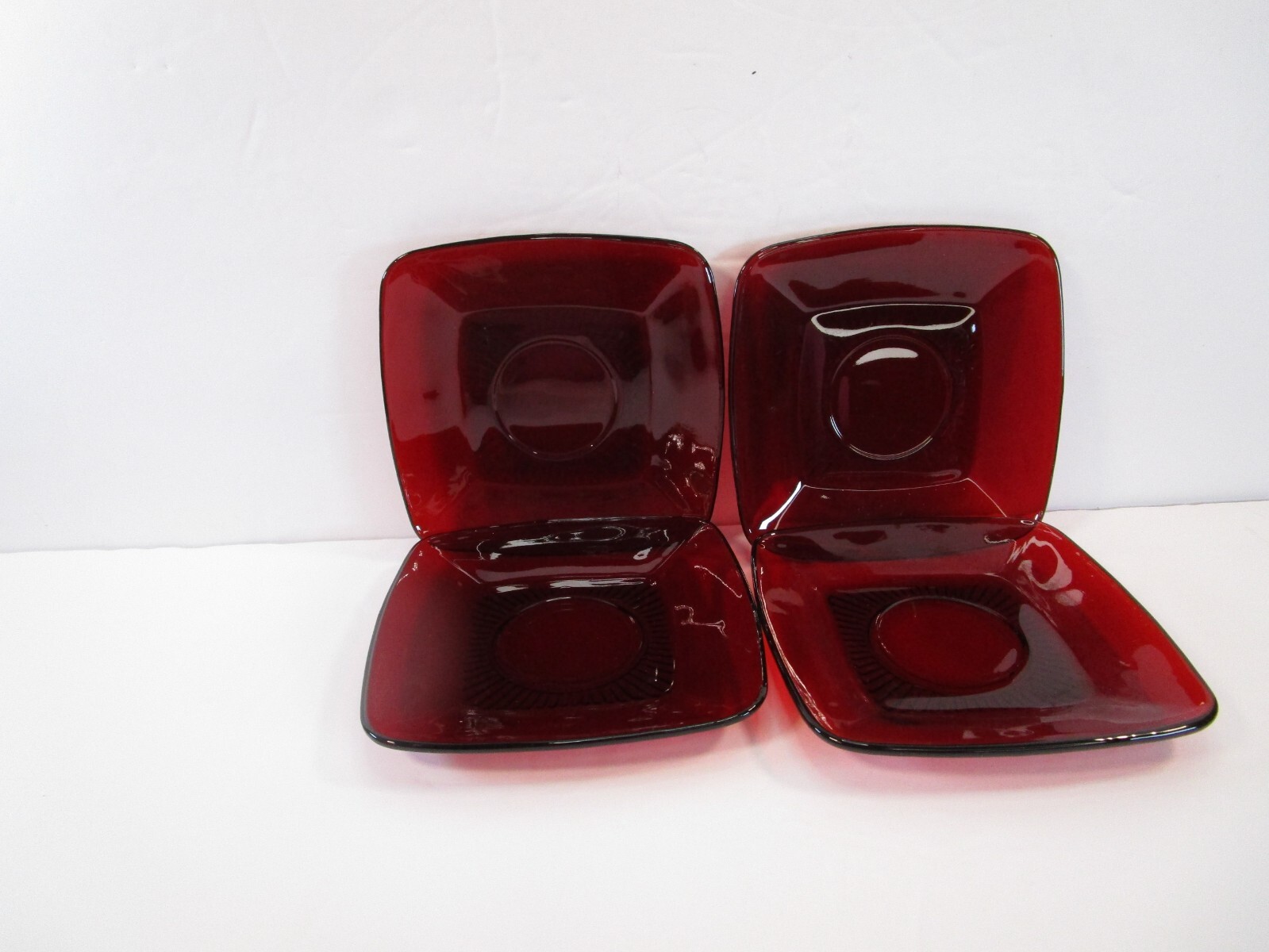 Anchor Hocking Royal Ruby Red Charm 4 Coffee Tea Cups W 4 Saucers 1950-1959 6 oz