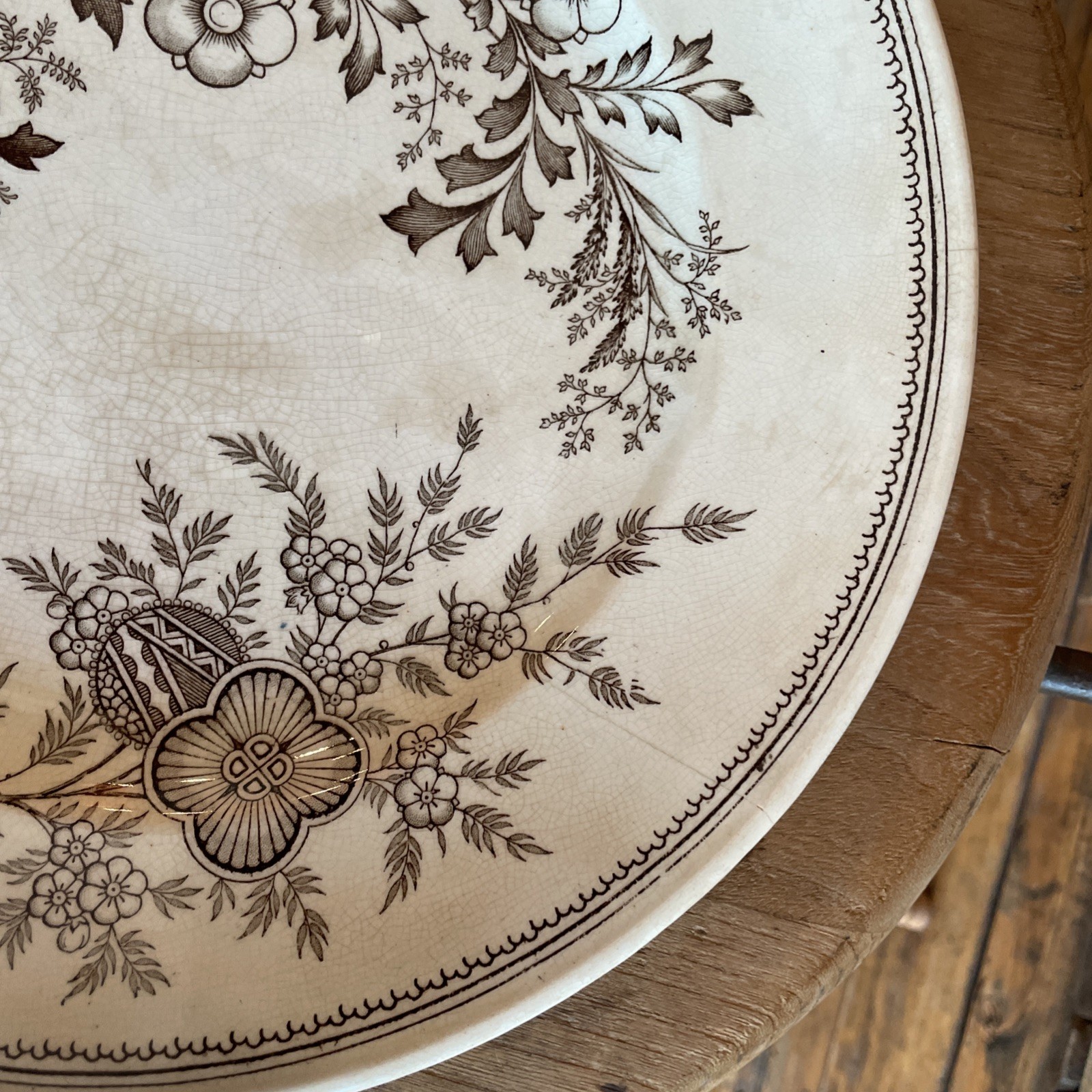 Antique Old Hall Earthenware Hampden Aesthetic Brown Transferware Plate 9”