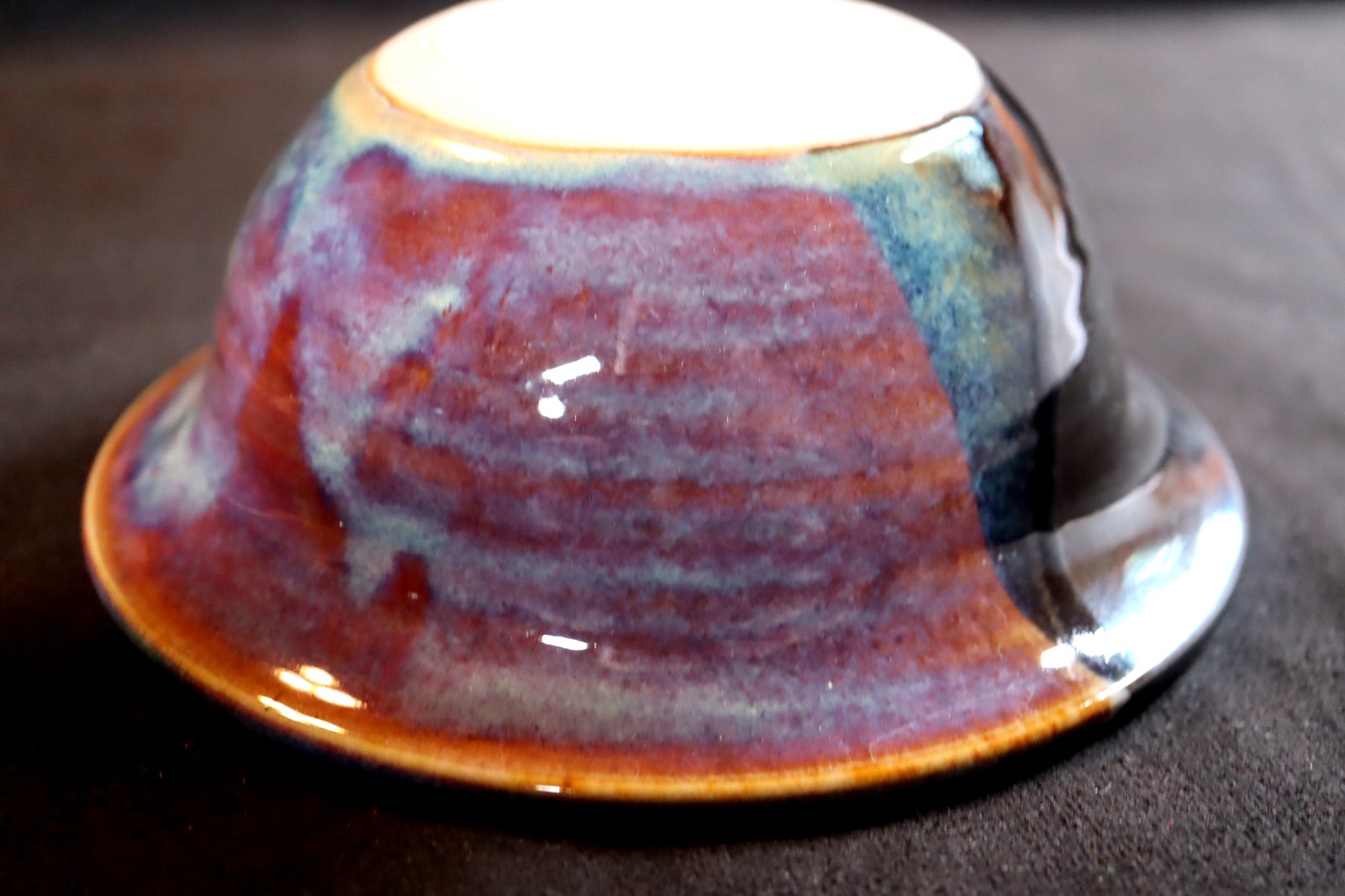 Signed Studio Style Drip Glazed Pottery Bowl Multicolor 6″