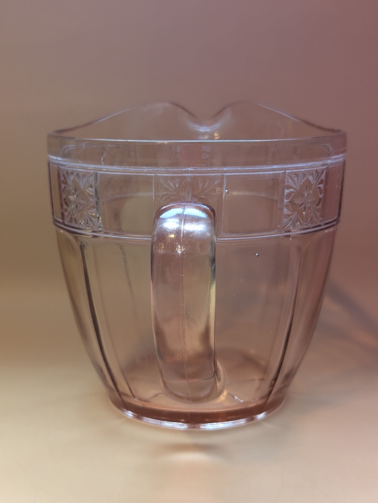 Jeannette Doric Pink Depression Glass Pitcher Vintage 1930s Snowflake