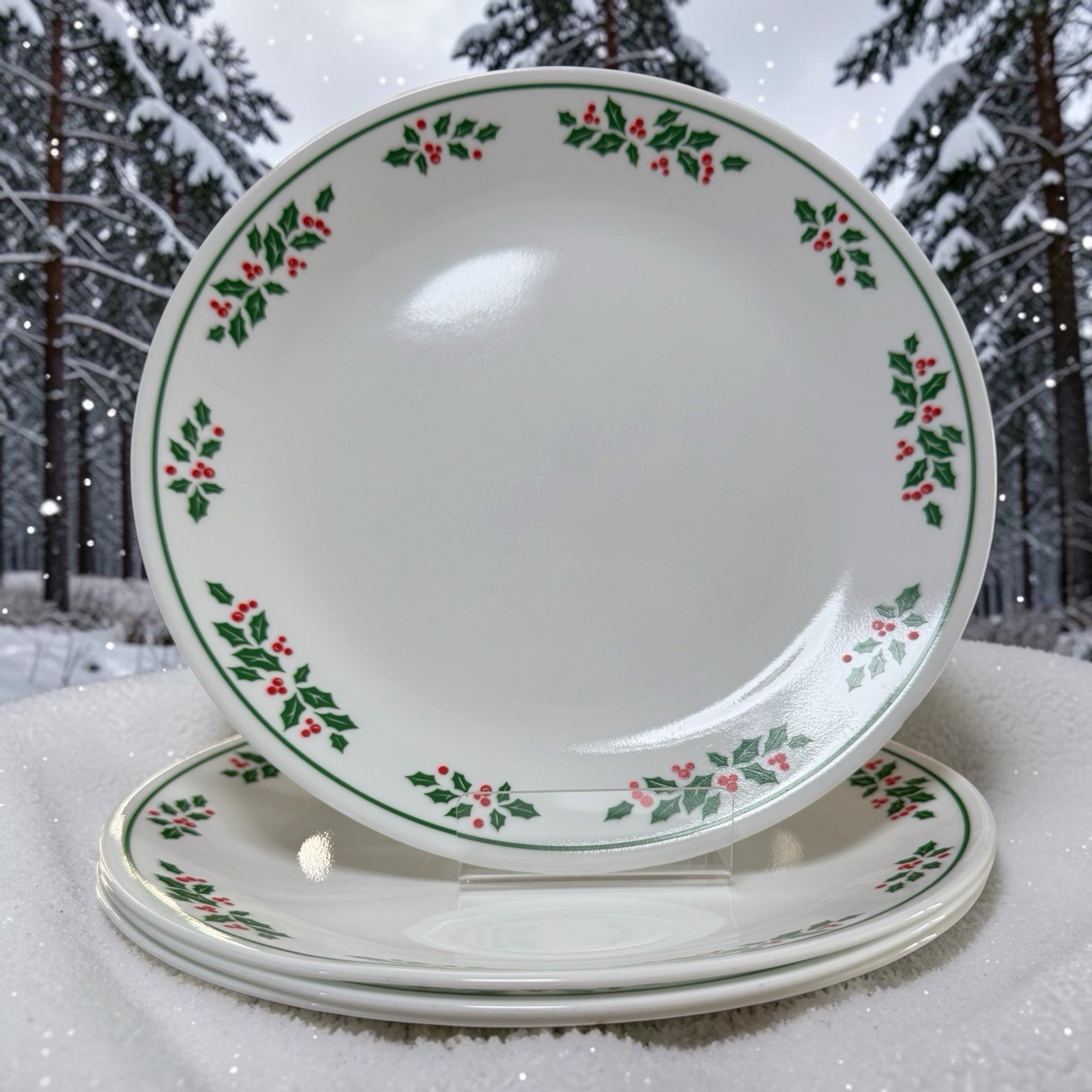 Set Of 4 Corelle By Corning Winter Holly Days Christmas Dinner Plates 10-1/4″