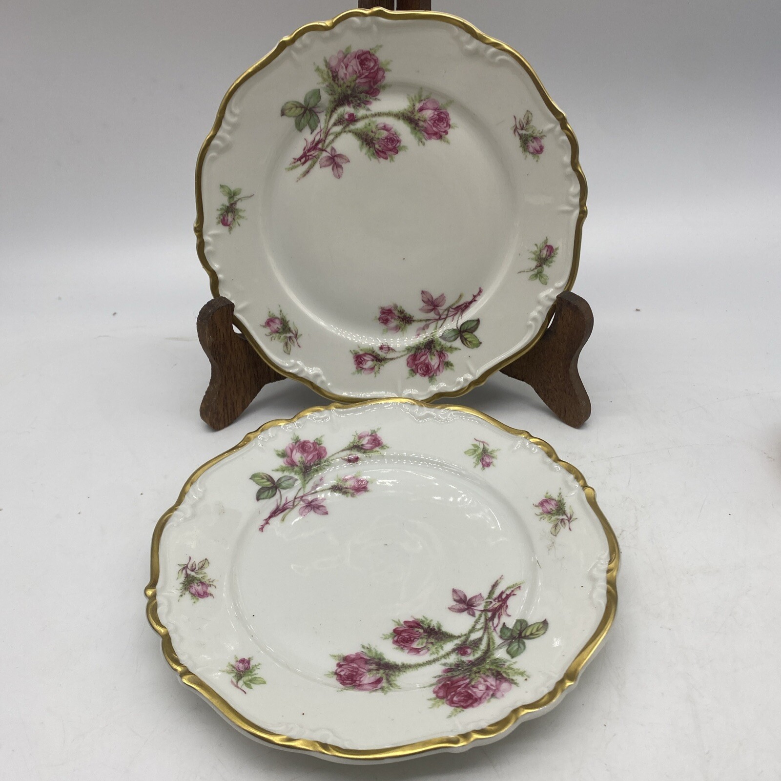 EDELSTEIN MOSS ROSE LOT OF 2 BREAD PLATES EXCELLENT 6 In