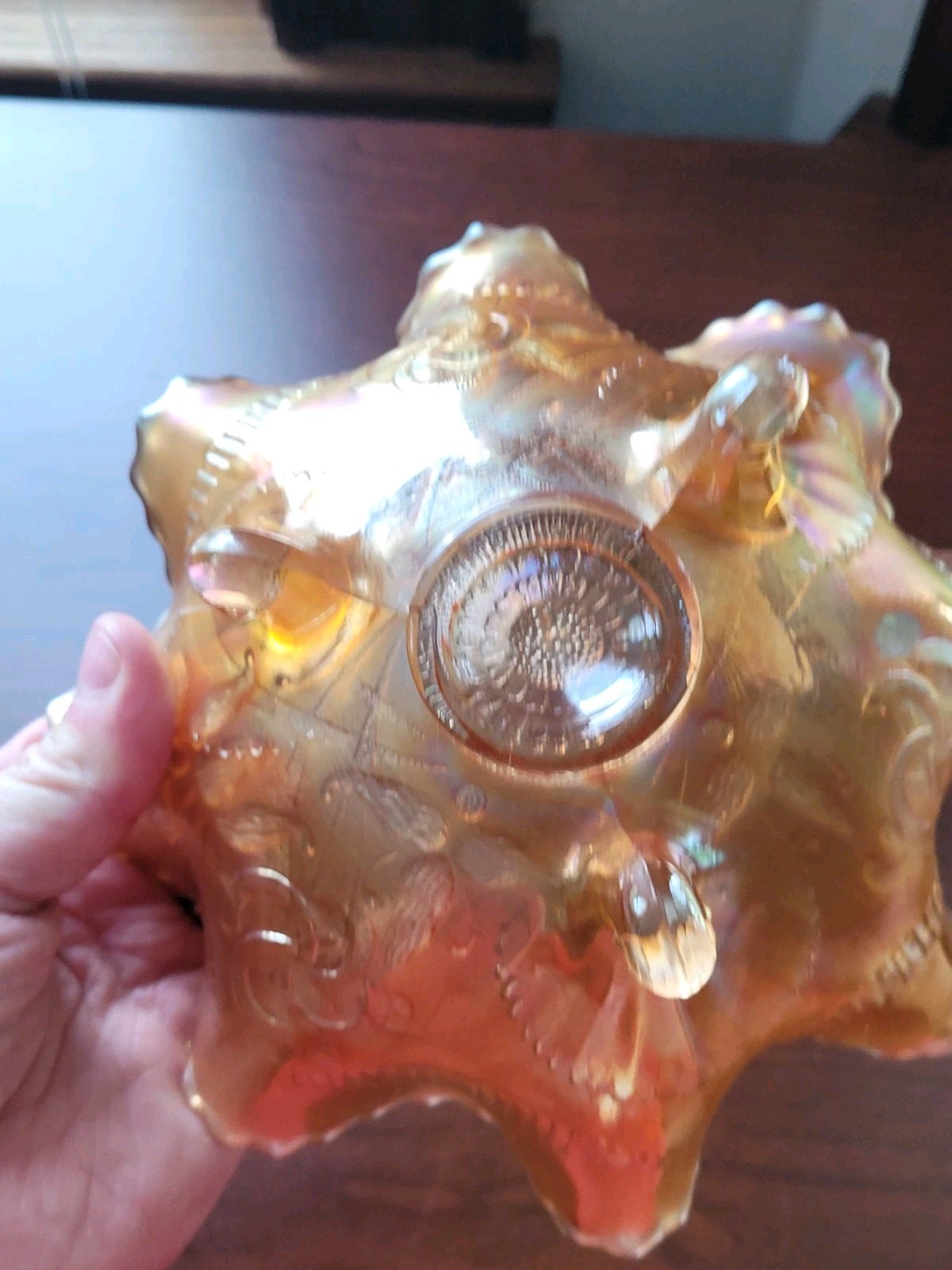 Pretty Marigold Northwood Carnival Glass Wishbone Bowl Ruffles n Rings EX.