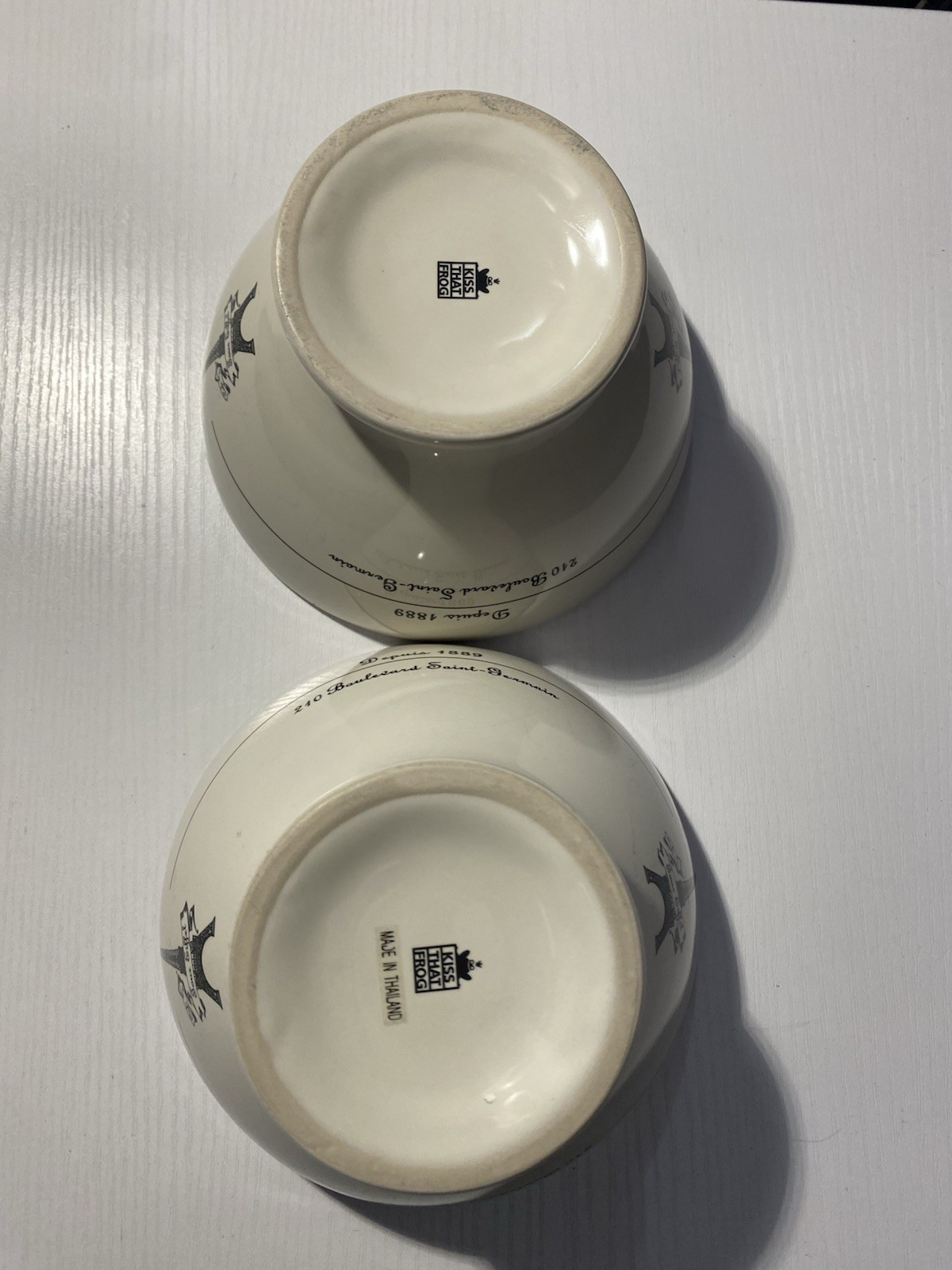 Kiss That Frog Set of 2 Ceramic Bowls Café de la Tour Eiffel 5in Thailand