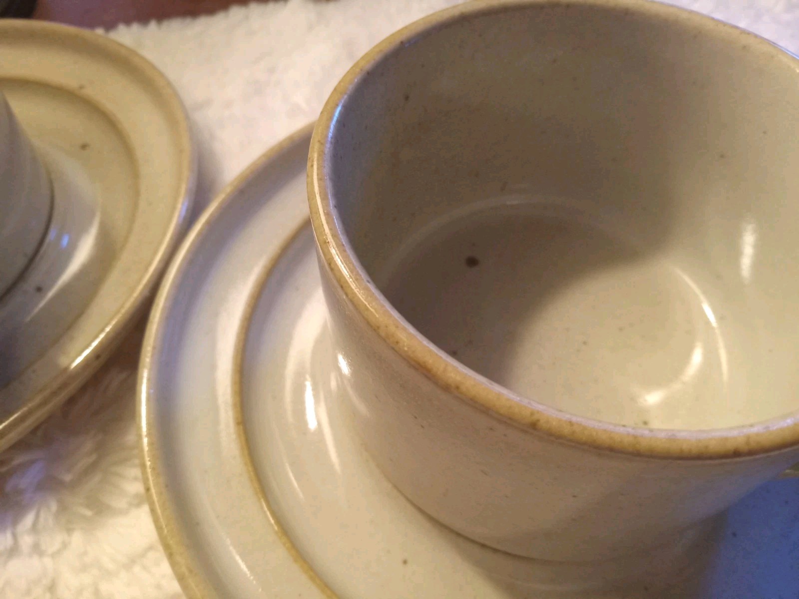Vintage 70s Dansk Sugar Sand Niels Refsgaard Brown Mist Japan Cups & Saucers (2)