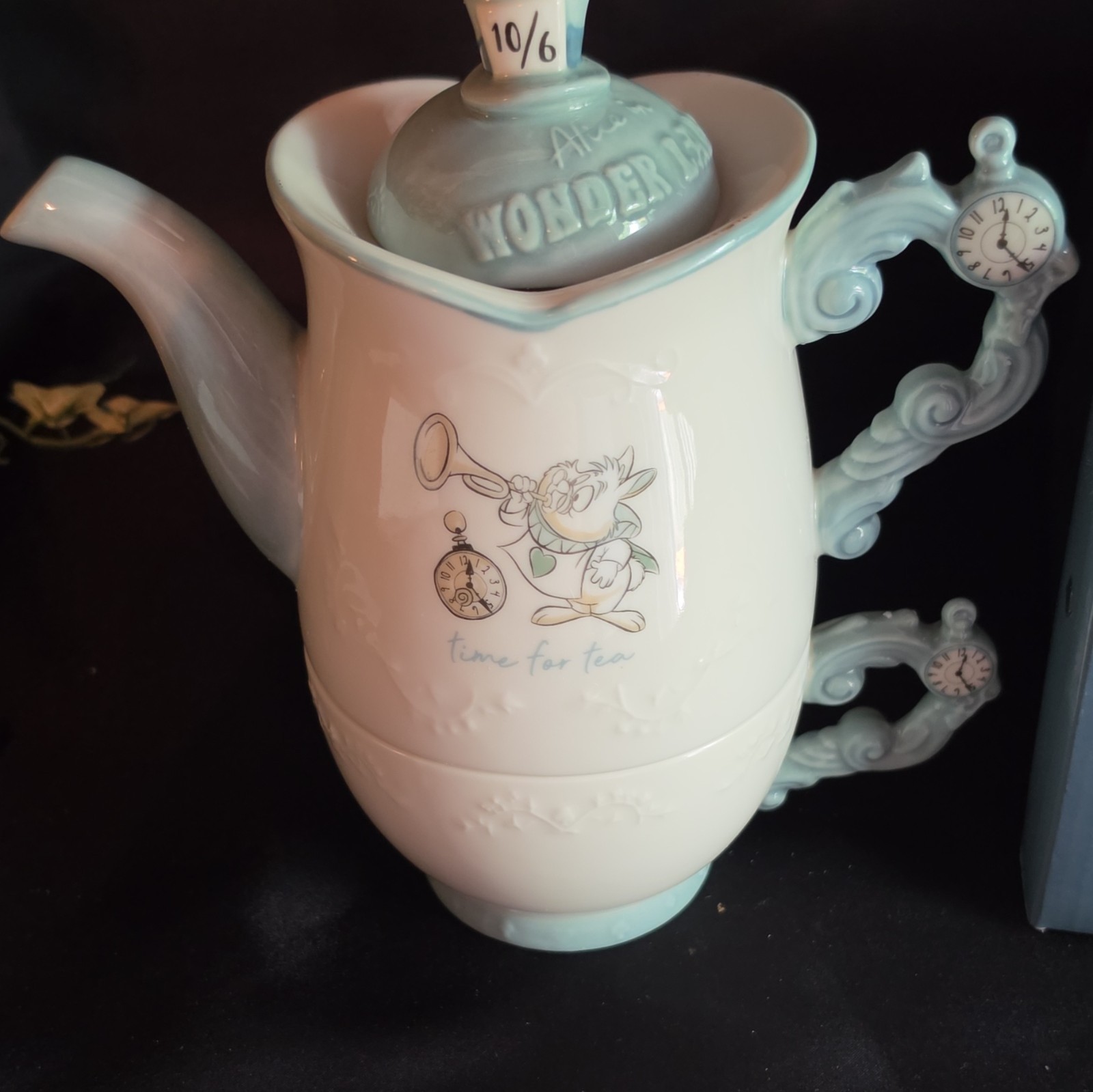 Alice in Wonderland Time for Tea Ceramic Tea Set w/ Lid, White & Blue