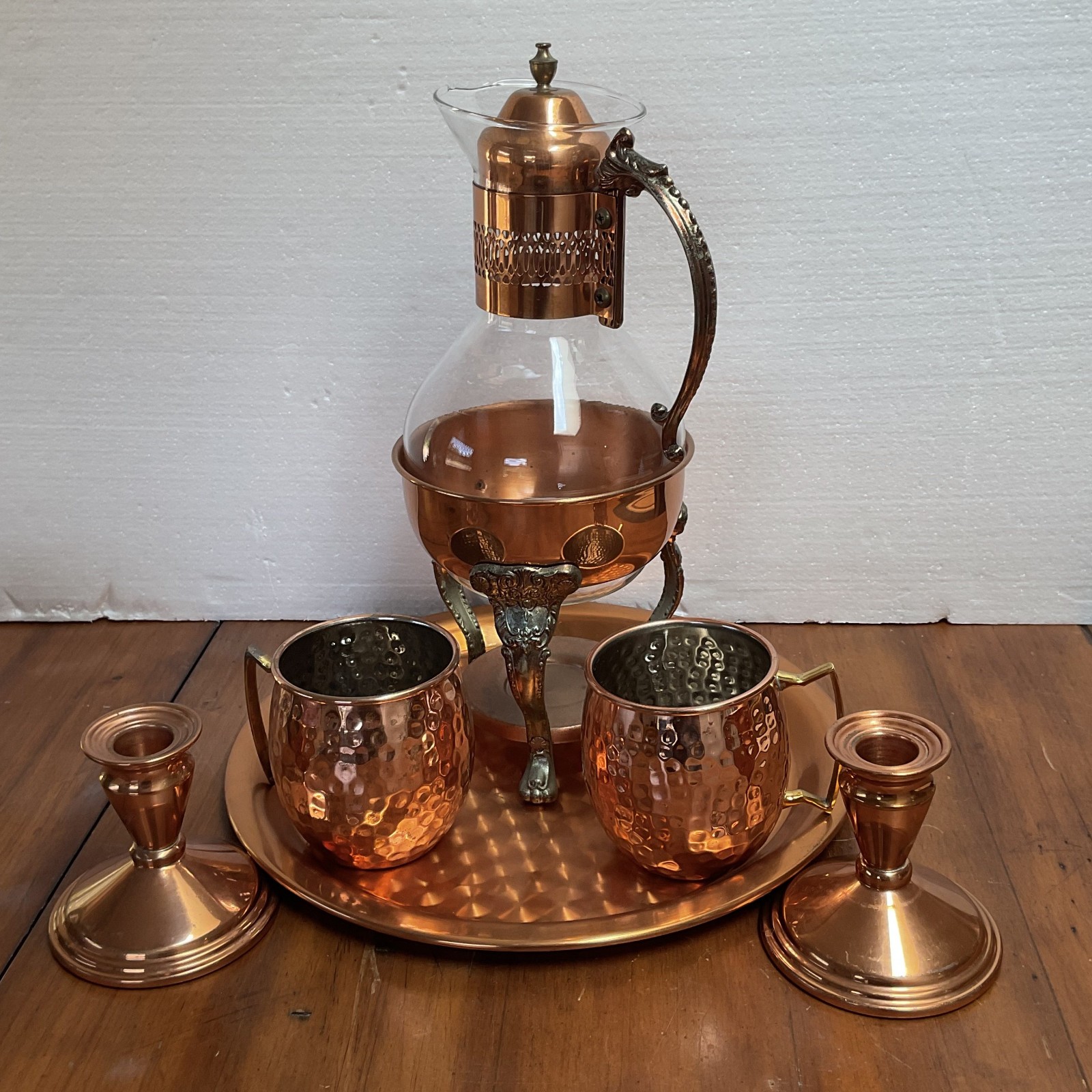 Vintage Princess House Heritage Copper Crystal Coffee Carafe Set 8 Pc