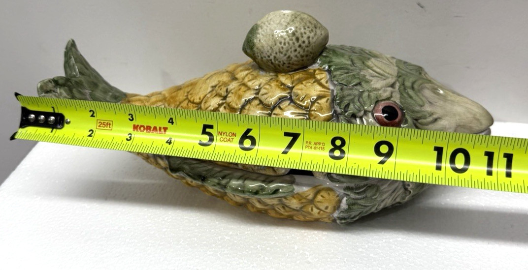 Vintage 1993 Hand Painted Ceramic Fish Tureen Serving Dish Butter Bowl Taiwan