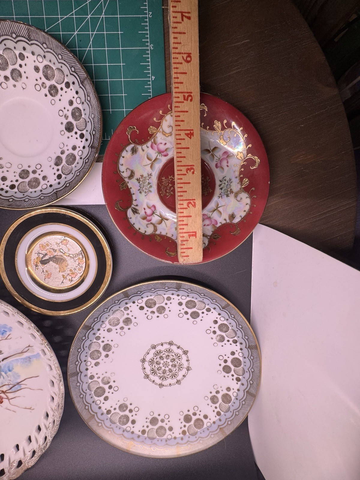 Vintage Mismatched China Birds Gold Red Plates Plate Wall Lot Of 5