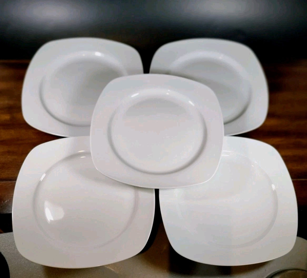 Royal Worcester Neo-Classic White Square Salad Plates 9″ ~Set of 5~ England