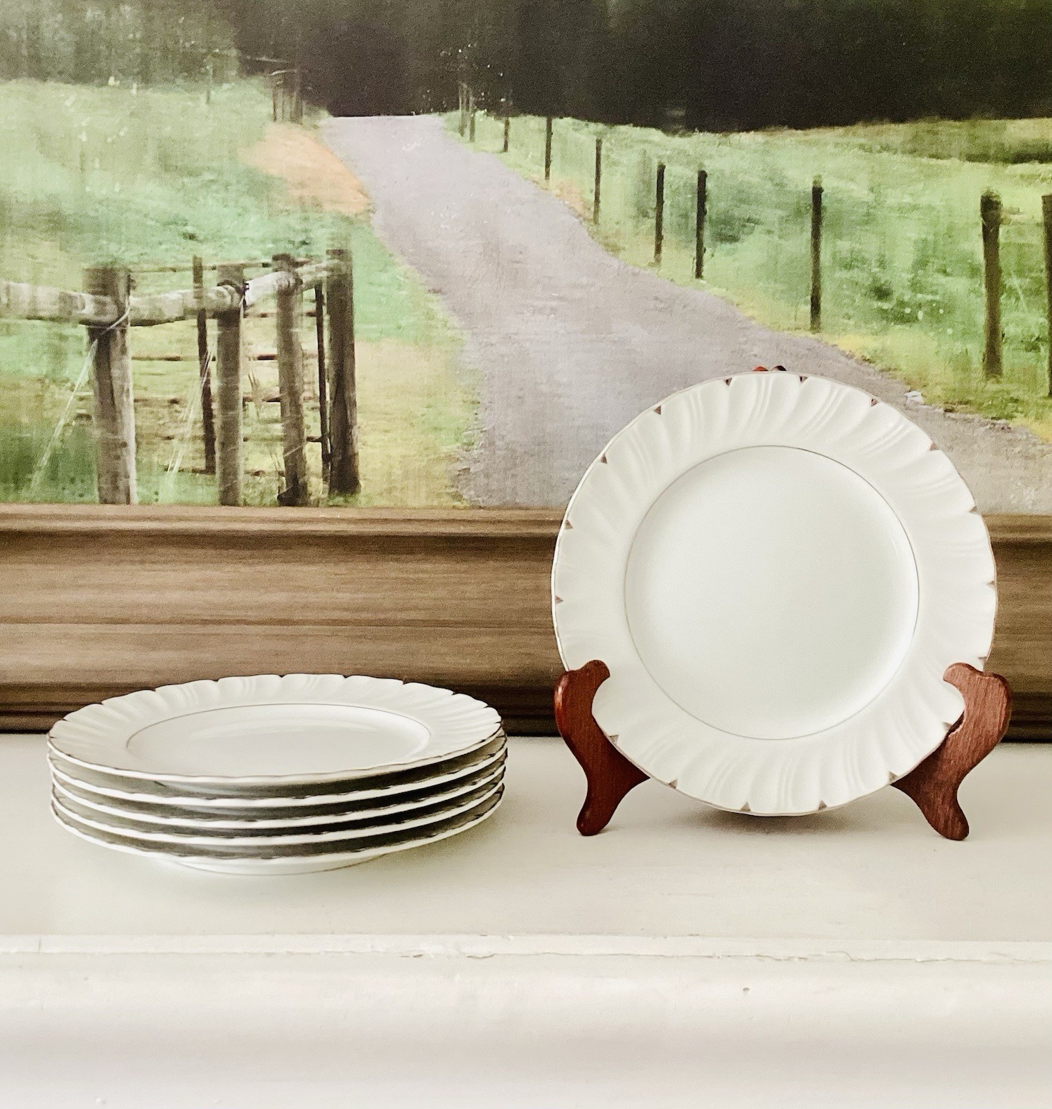 Harmony House Fine China Heirloom 7” Salad Plates 3512 Set of 6 Japan Platinum