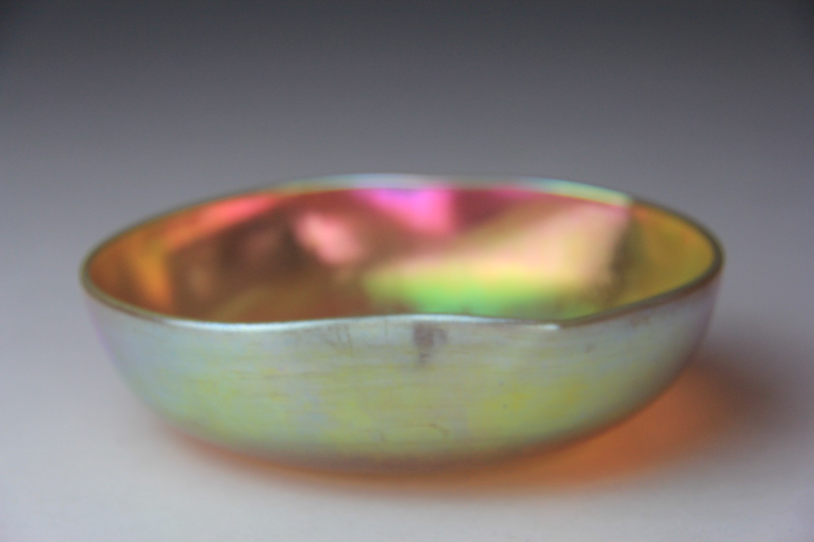 Antique Kew-Blas Gold Iridescent Bowl with Pinched Sides Signed!