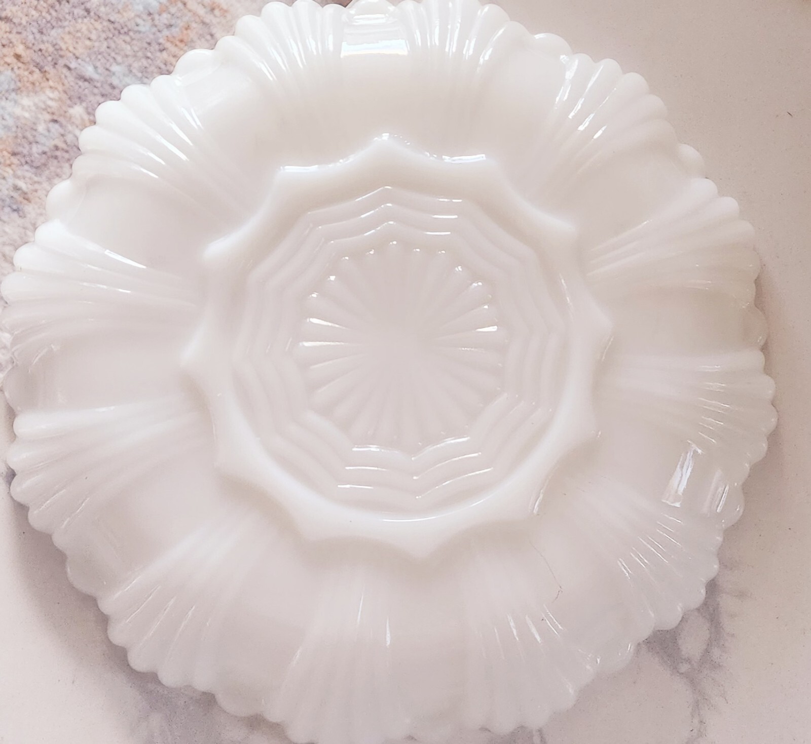 Vintage Anchor Hocking Milk Glass Sectioned Divided Serving Dish 10”