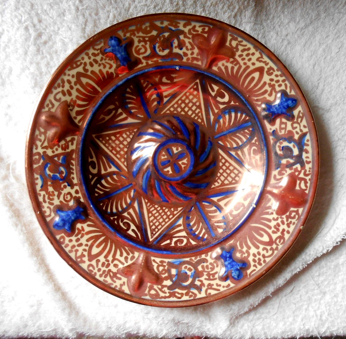 Manises Copper Luster Wall Plate Spain 12″ Ethan Allen Mid Century