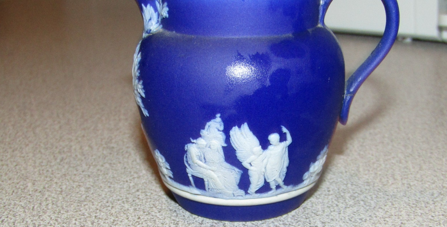 Wedgwood Jasperware Dark Blue White Neoclassical Miniature Creamer Pitcher 2.5″