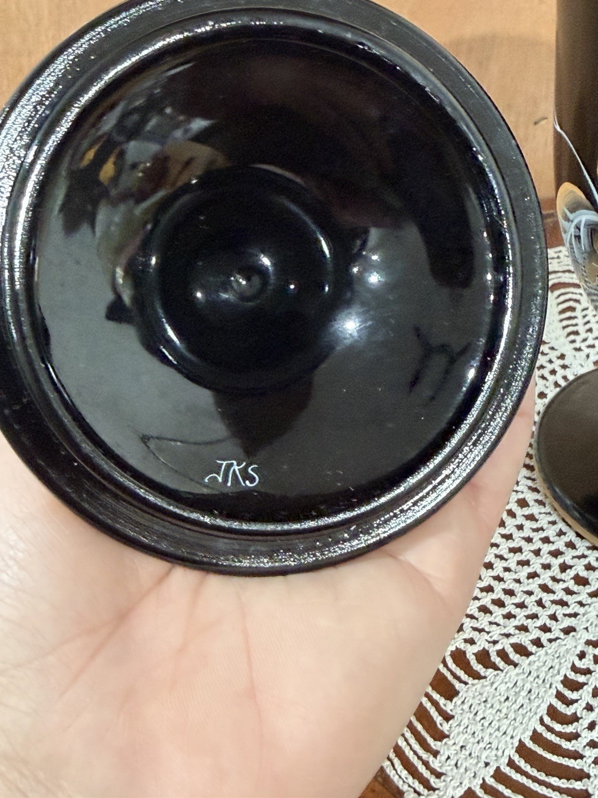 Fenton 1994 Black Hand Painted Lidded Urn Candy Dish J.K. Spindler #1325
