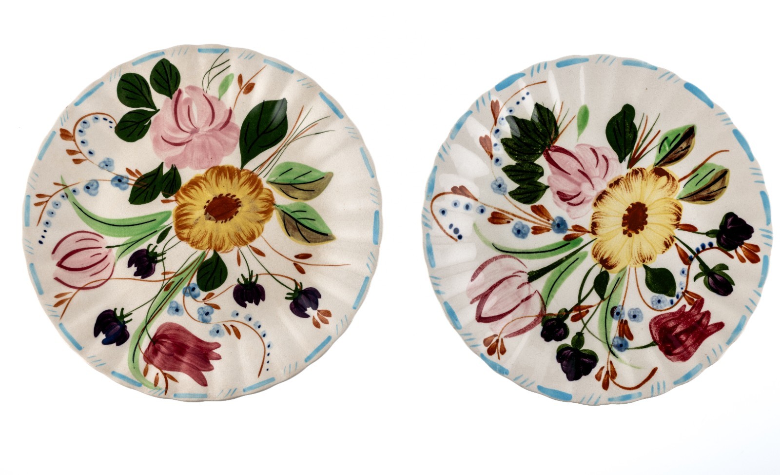 2 VTG Blue Ridge Southern Potteries Dinner Plates Grandmother’s Garden 10.25″