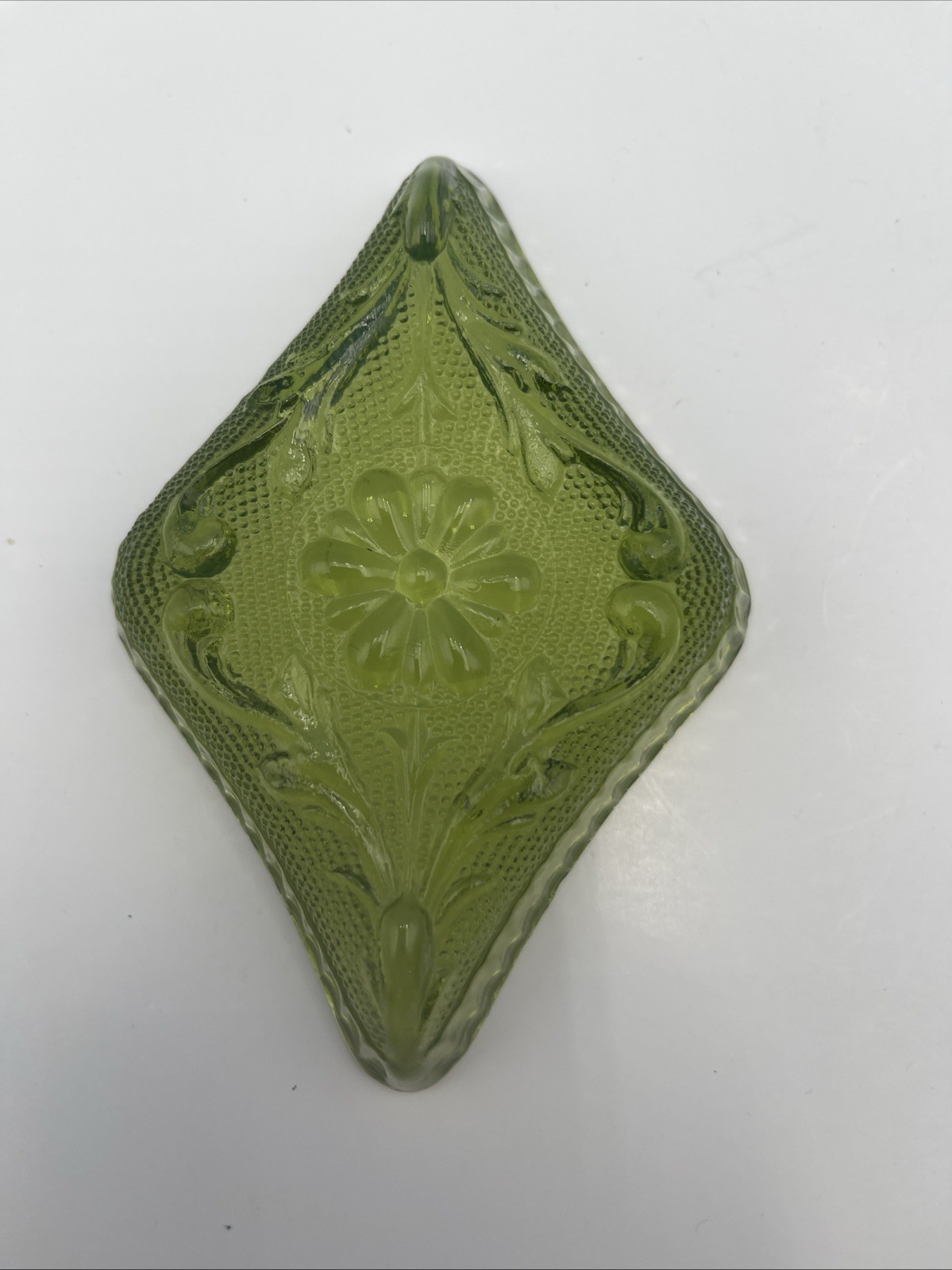 Vintage Tiara Glass Indiana Sandwich Diamond Shaped Candy Trinket Dish Green