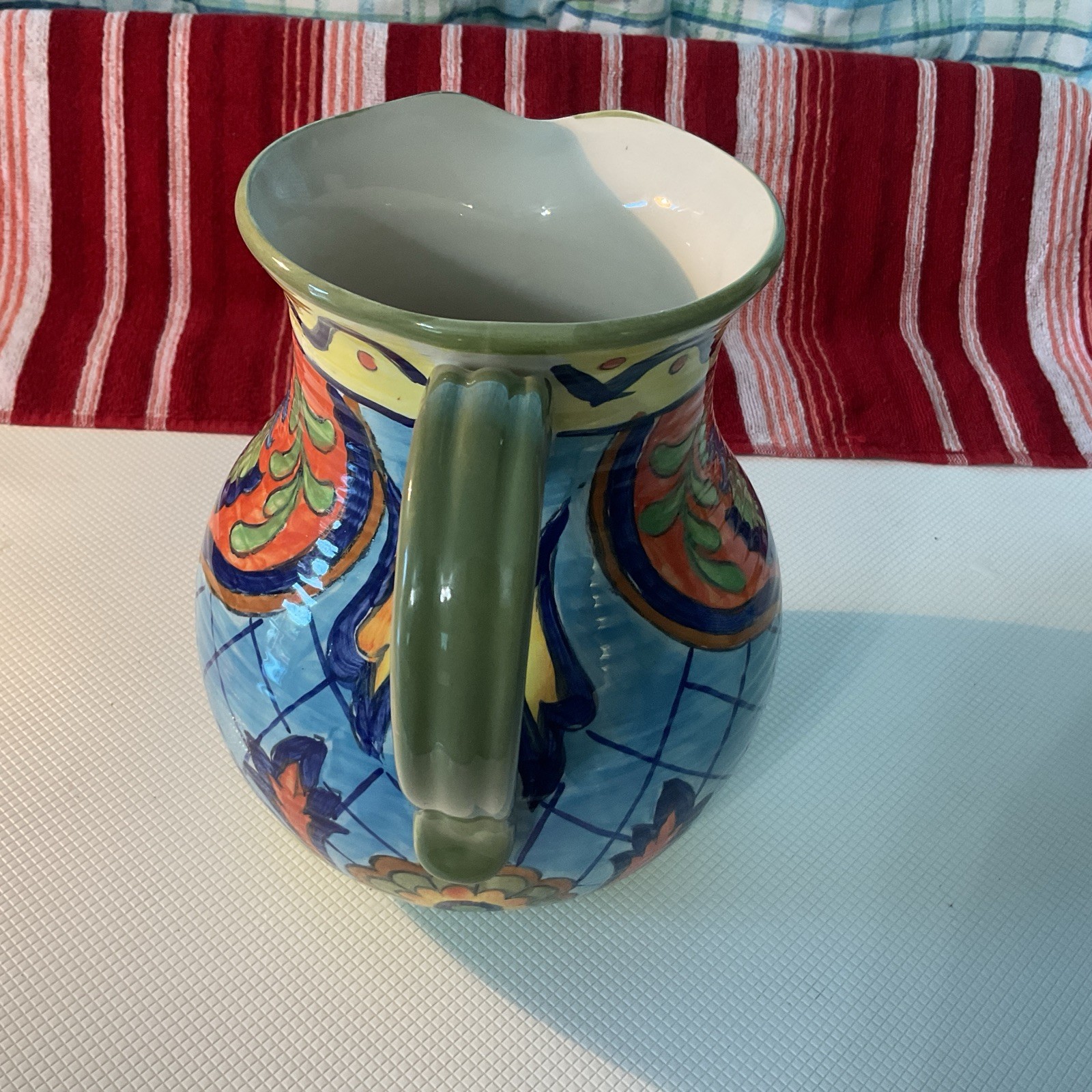 Maxcera Orange Talavera Hand Painted Pitcher 2.5 Qt Colorful Floral Stoneware