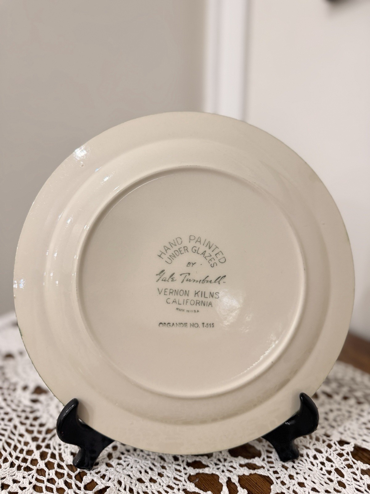 Vernon Kilns Organdie T-515 Green Plaid 10.5” Dinner Plate Hand Painted