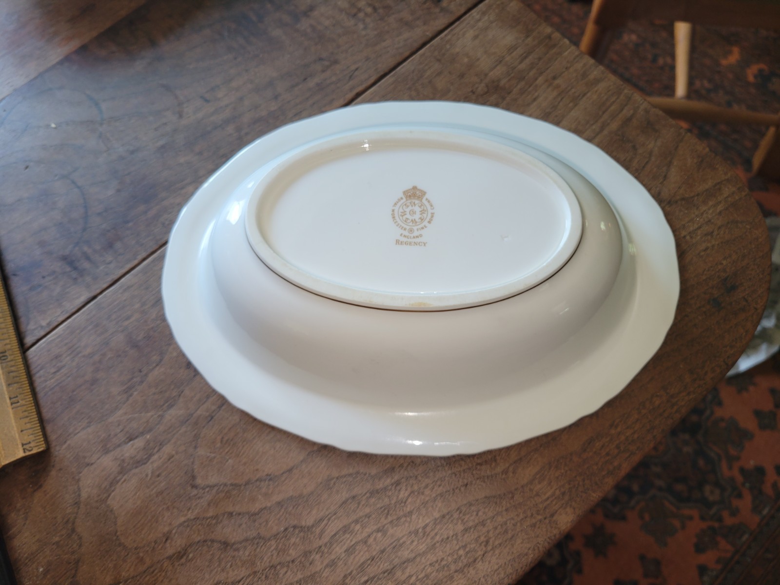 1980s Vintage ROYAL WORCESTER Fine Bone China REGENCY BLUE 10″ Oval Serving Bowl