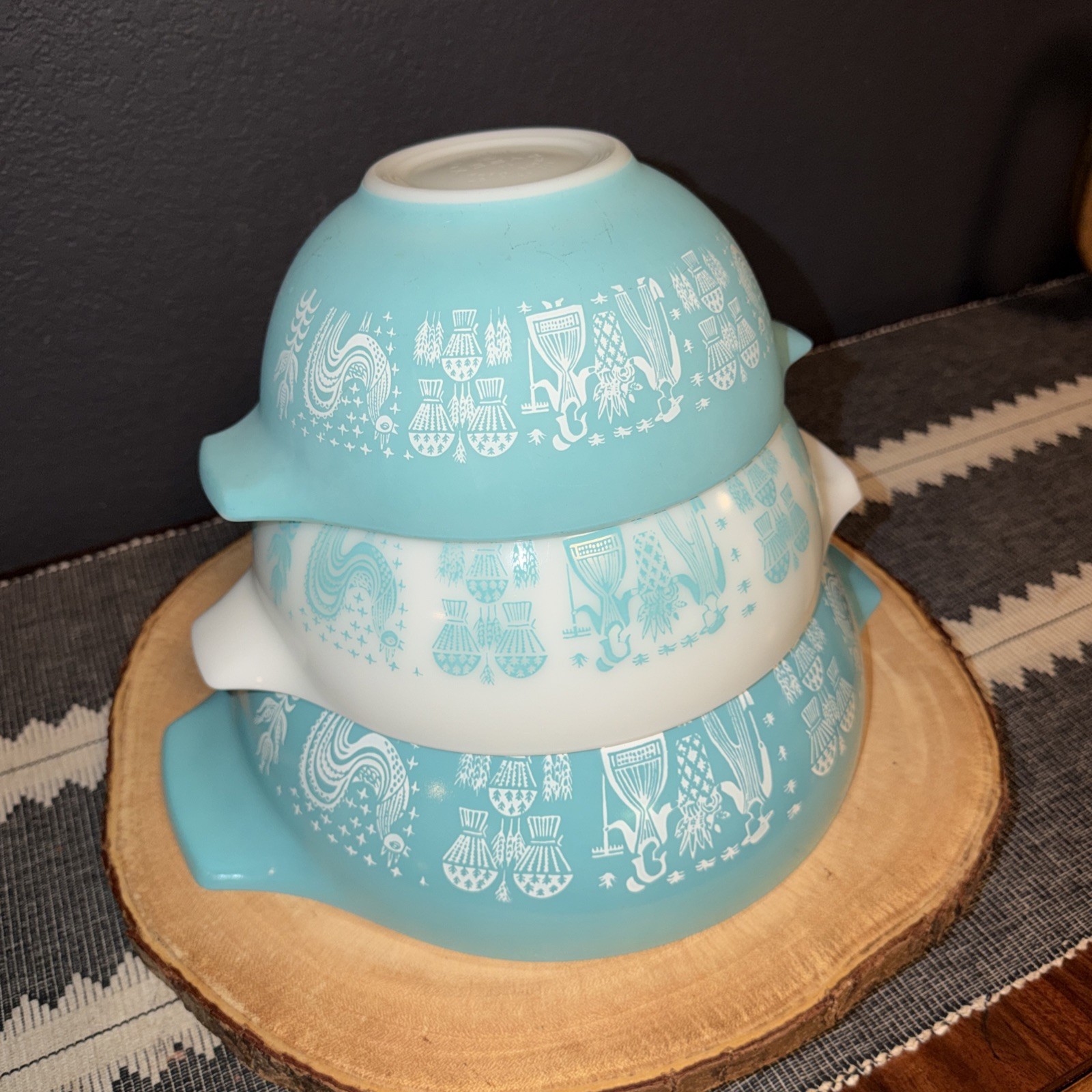 VTG Pyrex Amish Blue Butterprint Cinderella Dbl Spout Nesting Bowls Set of 3