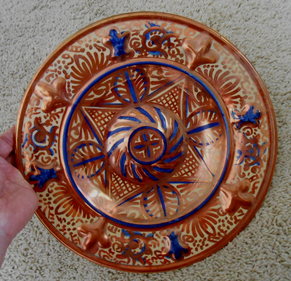 Manises Copper Luster Wall Plate Spain 12″ Ethan Allen Mid Century