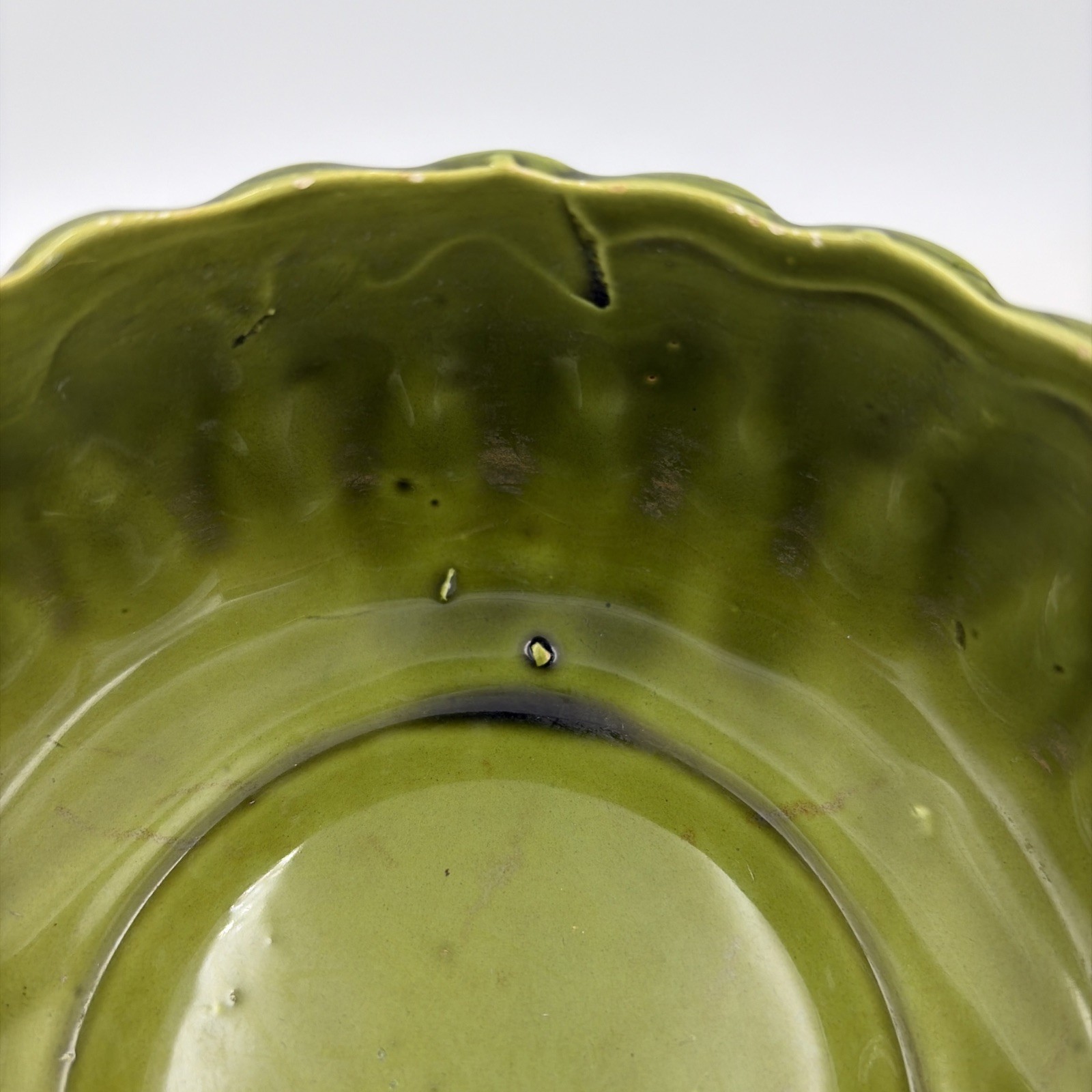 Decorative Olive Green Bowl Made In Japan. 5 1/2 Inches Wide By 2 1/2 Tall.