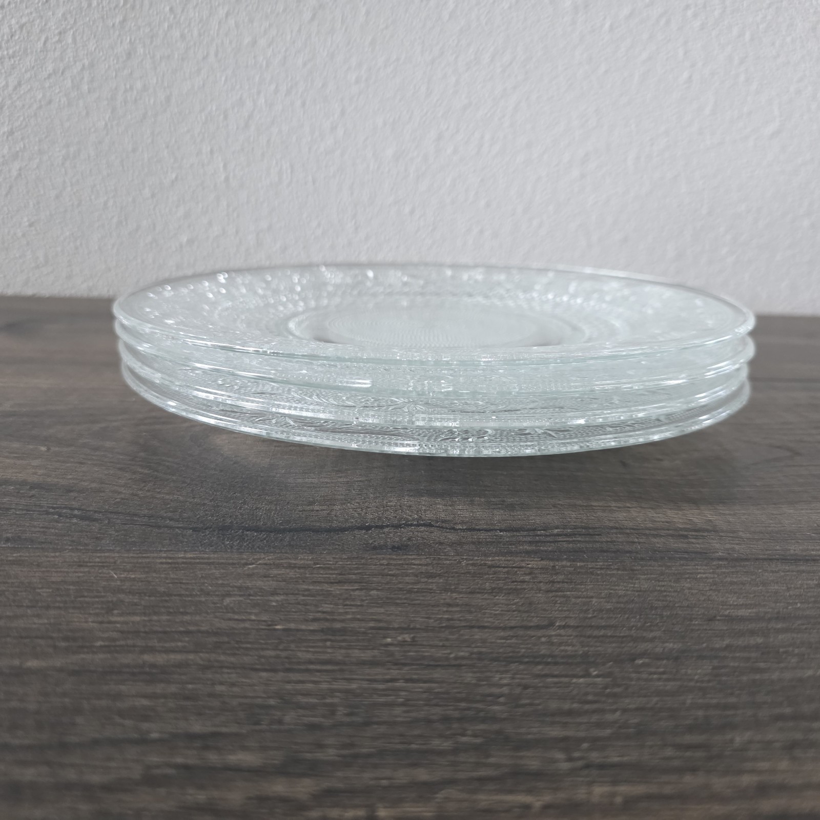 KIG Malaysia Pressed Glass Plates Set 4 Fleur De Lis Clear Vintage