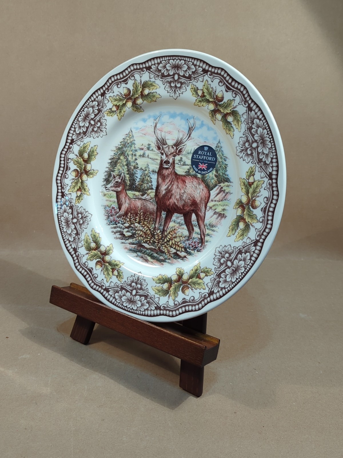 Royal Stafford England Buck Doe Acorn Dinner Plate 11″ NEW