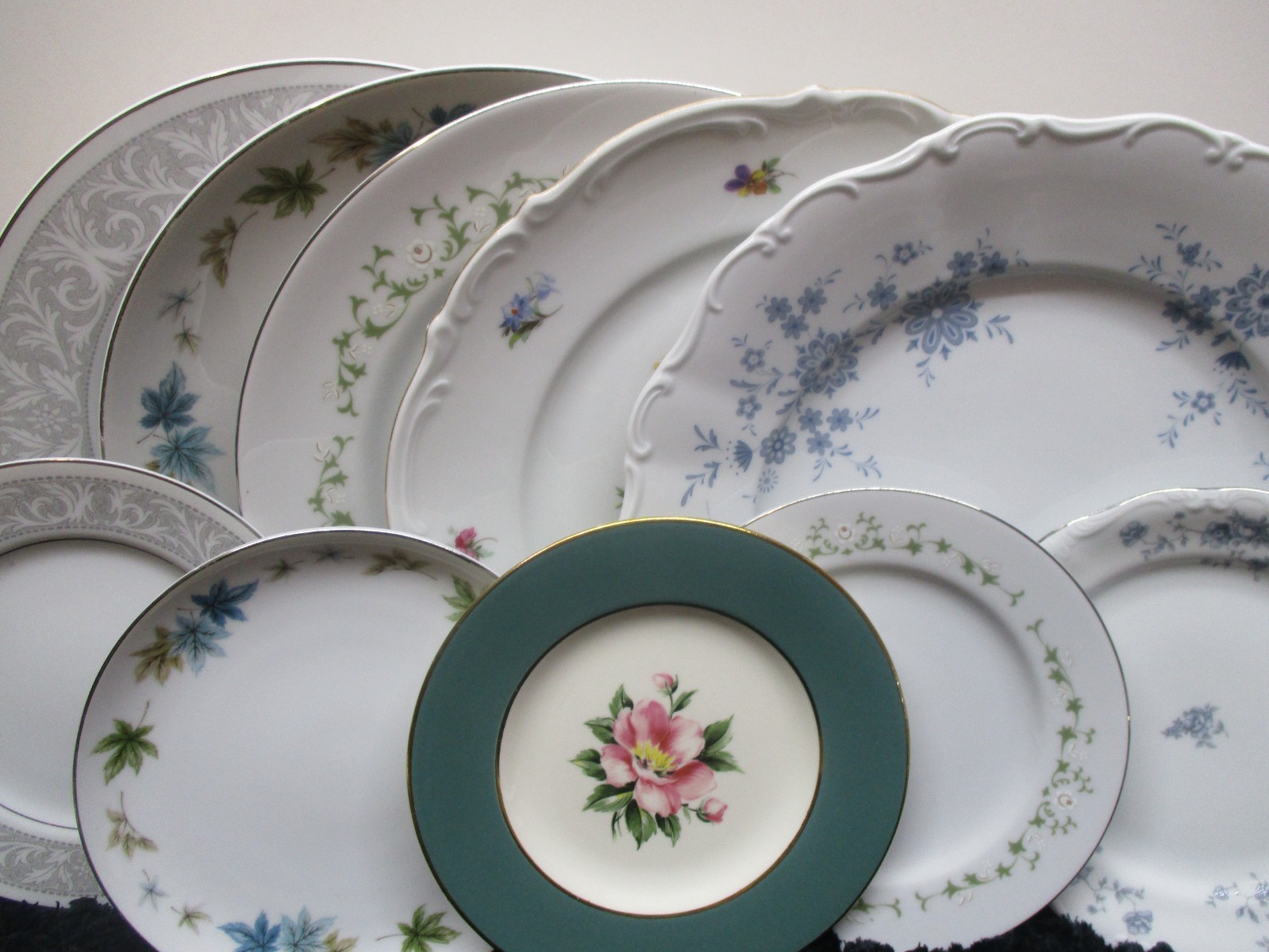 Vintage Mismatched China Dinner Plates & Bread Plates ~ 10pcs-Beautiful-Colorful
