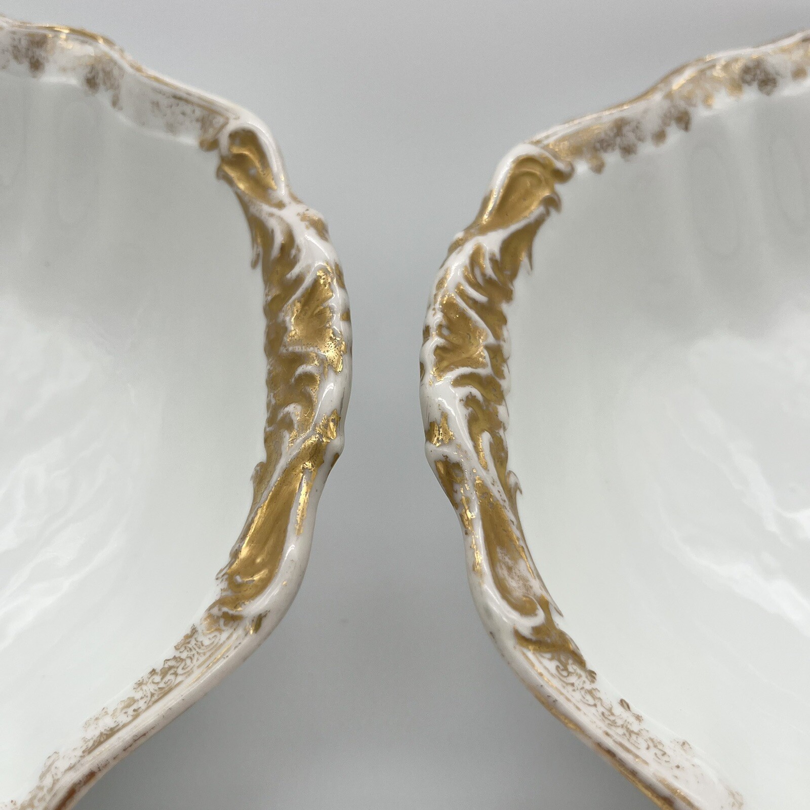 TWO Gorgeous White with Gold Trim T&V France Oval Serving Bowls 10” x 7.75”