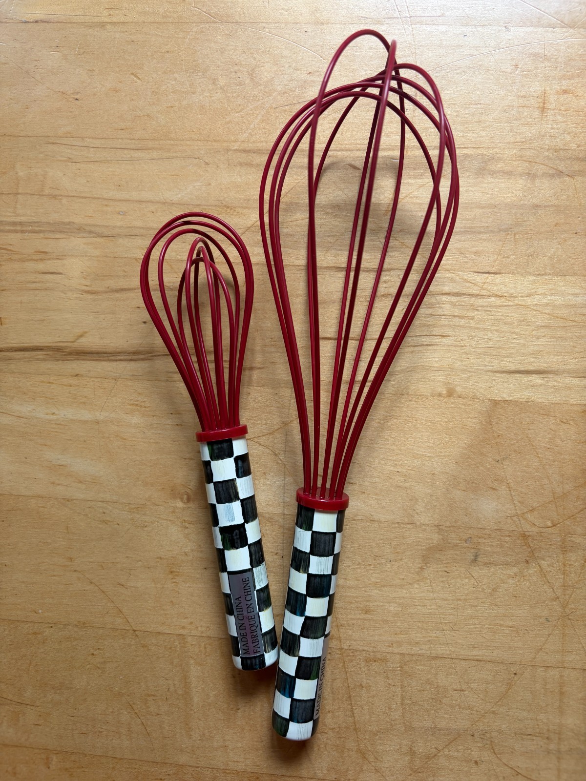 MacKenzie-Childs Courtly Check Whisks w/Red Large & Small NEW in Box