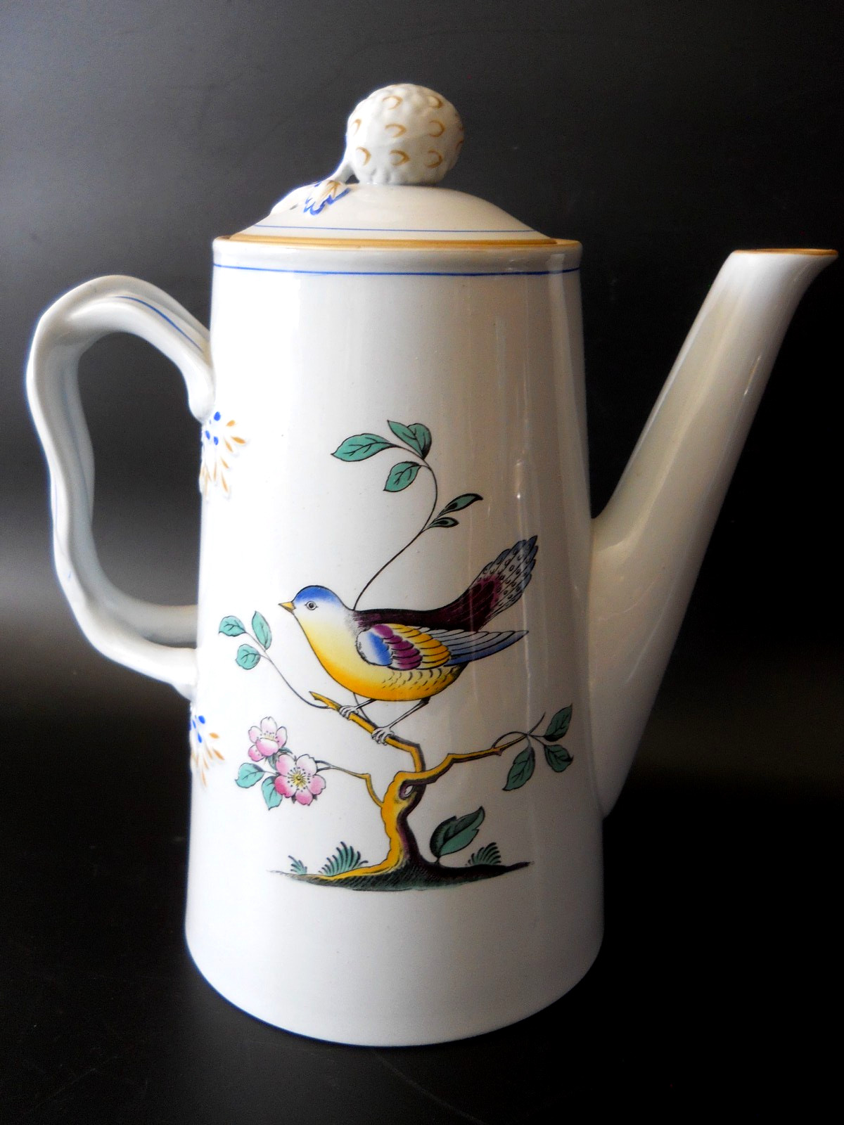 Spode *Queen’s Bird* Y4973 Blue Gray Body Coffee Pot 8 3/4″ Retired XLNT