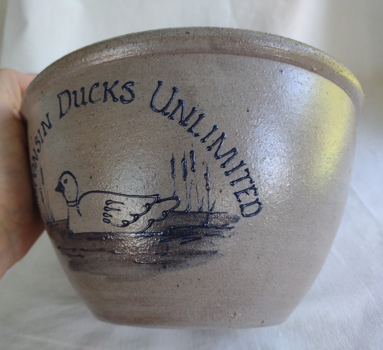 Vintage 1994 Rockdale Union Stoneware Handmade Bowl Wisconsin Ducks Unlimited