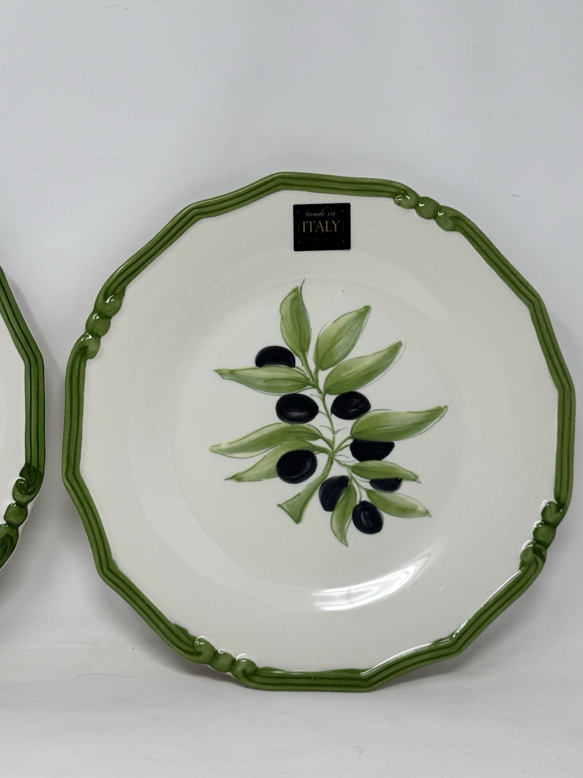 Italian Olive Dinner Plates Set of 2 | Green Rim | Made in Italy ceramica cuore