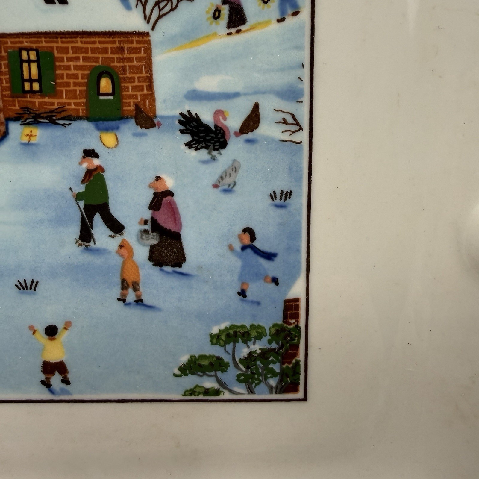 Villeroy & Boch Naif Christmas Square Handled Cake Plate Porcelain Snow Village