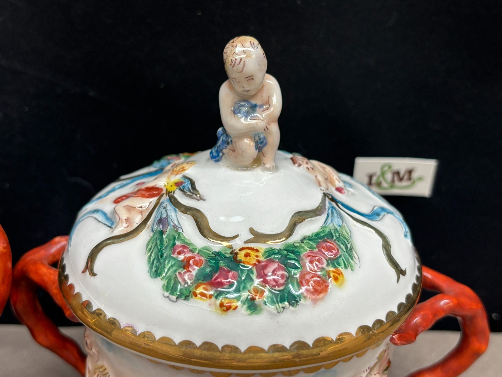 Capodimonte “CHERUBS” Antique Porcelain ~ Creamer & Sugar Bowl w/Lid (Italy)