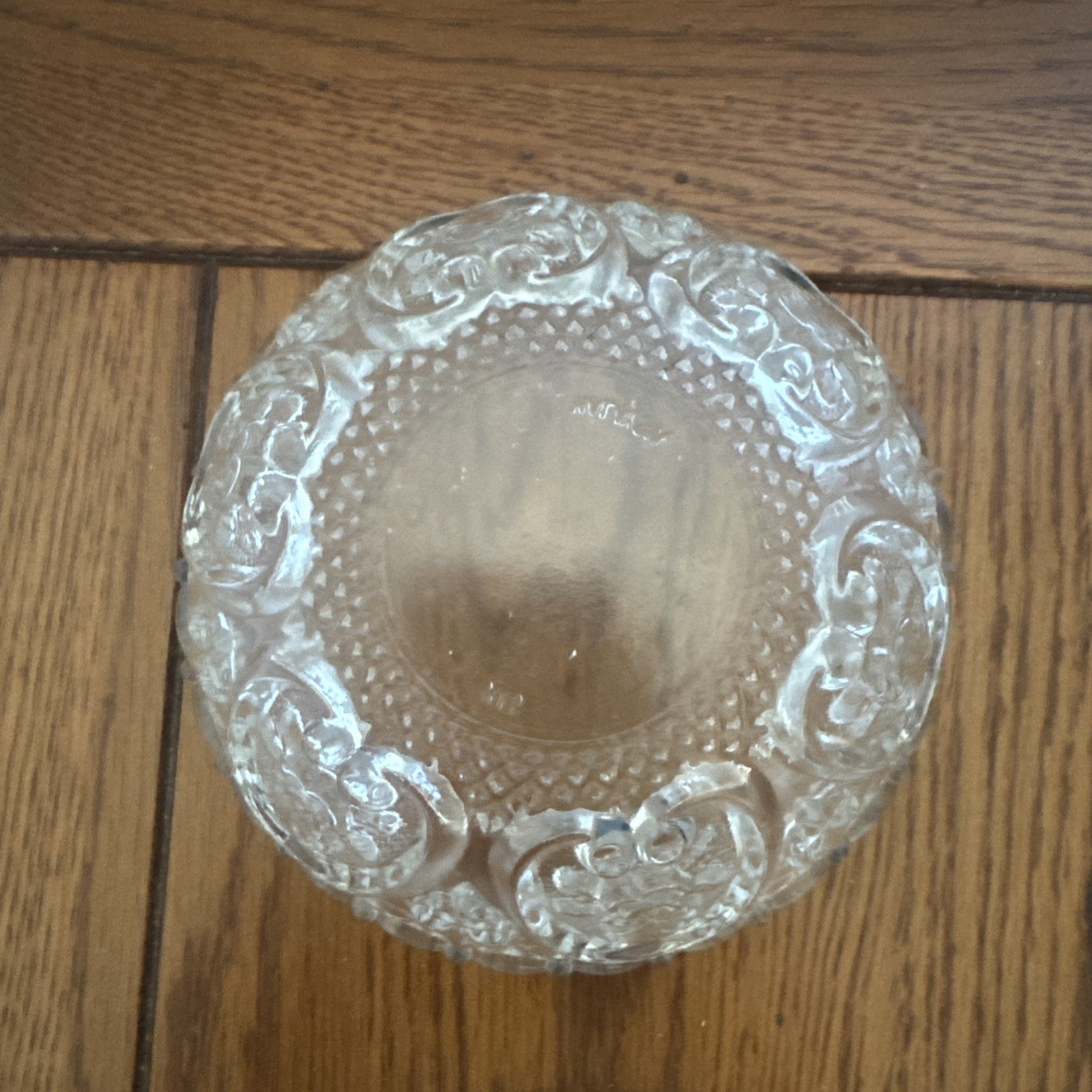 Vintage Covered Candy Dish Clear Pressed Glass Hearts and Roses
