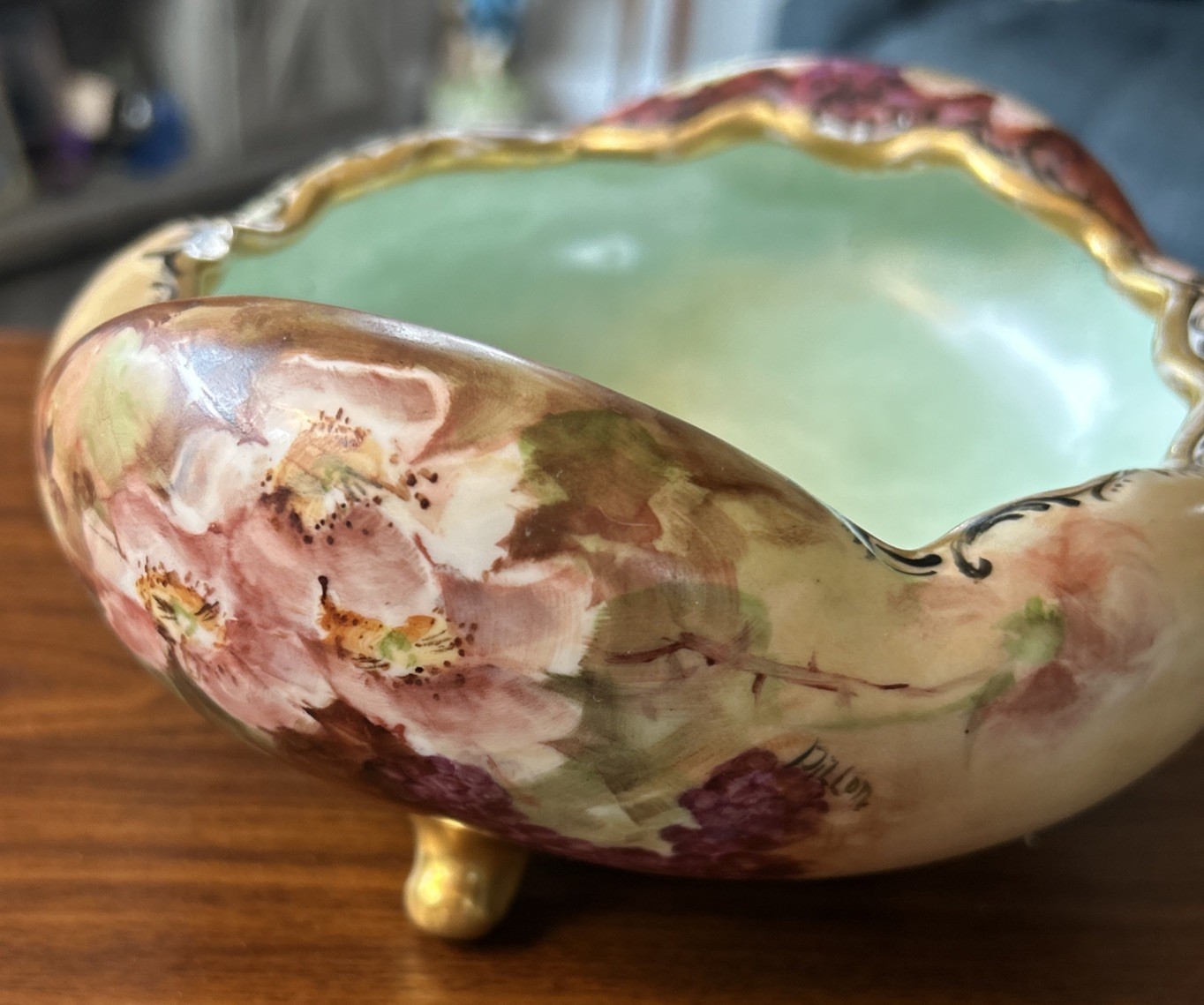 Antique Bavaria Hand Painted Antique Roses Pedestal Serving Bowl