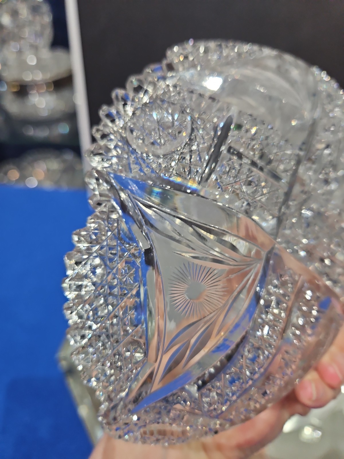 7″ Bowl American Brilliant Period Cut Glass Crystal Clark Signed “Chippendale”