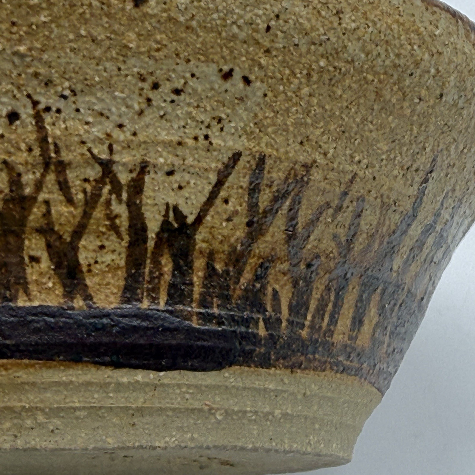 Studio Art Pottery Marc Hansen Stoneware Vintage MCM 5” Bowl Painted Grass